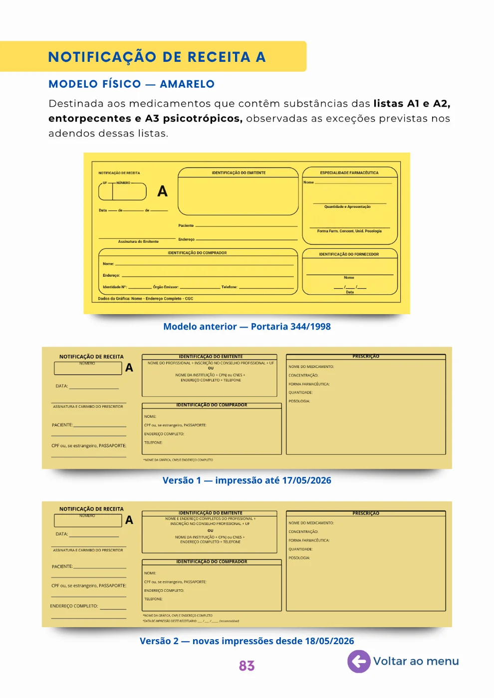 Notificação de Receita A – modelo físico amarelo